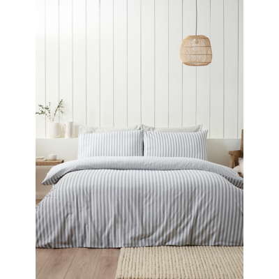 Catherine Lansfield Silver Stripe Brushed Cotton Reversible Duvet Set - Double / Grey