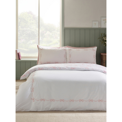 Catherine Lansfield Bow Embroidery Duvet Cover Set in Pink | Size: Single