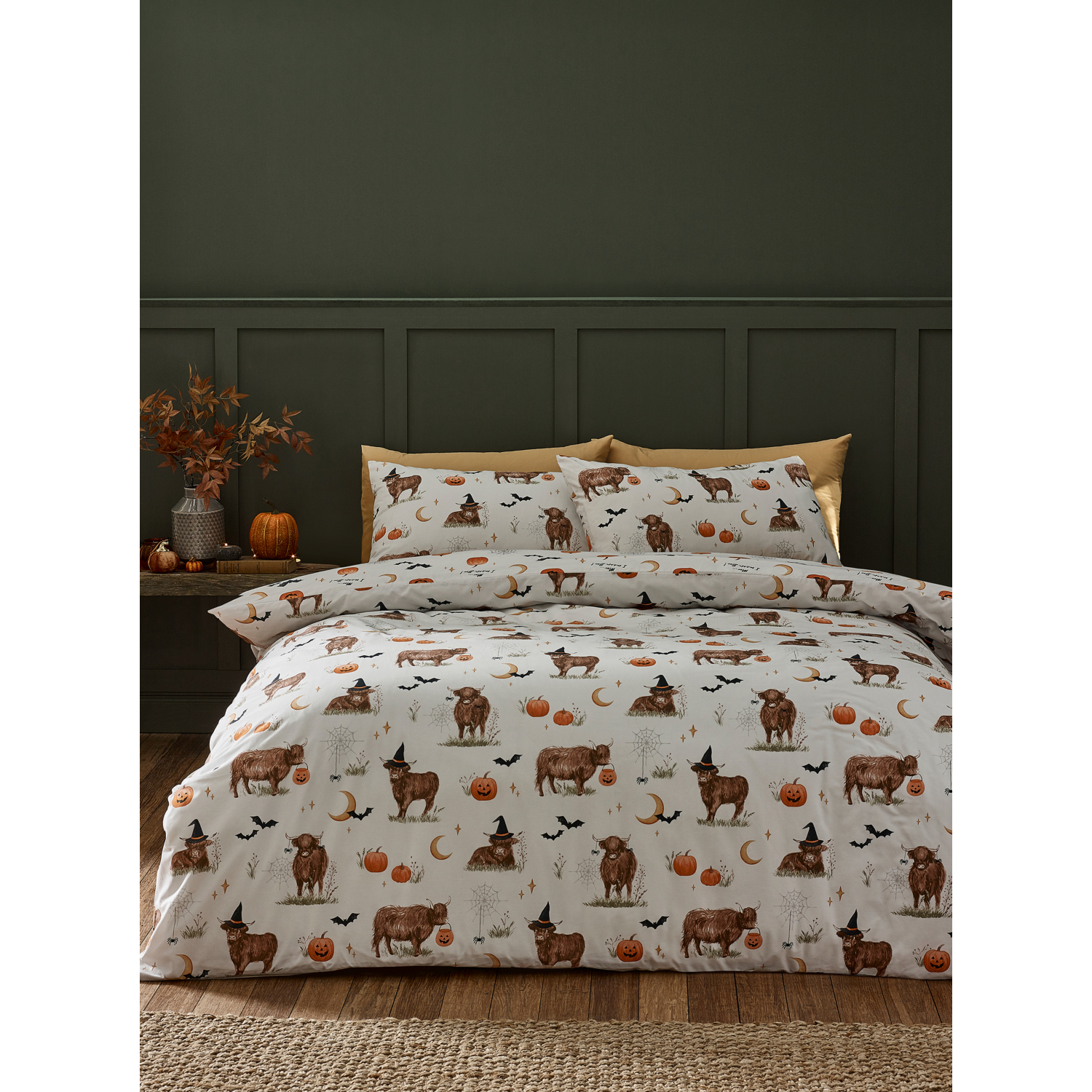 Catherine Lansfield Unisex Natural Halloween Highland Cow Duvet Cover Set In | Size: Single - Image 8