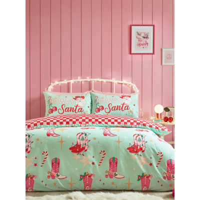 Catherine Lansfield Santa's Howdy Christmas Green Reversible Duvet Set - King Size / Green