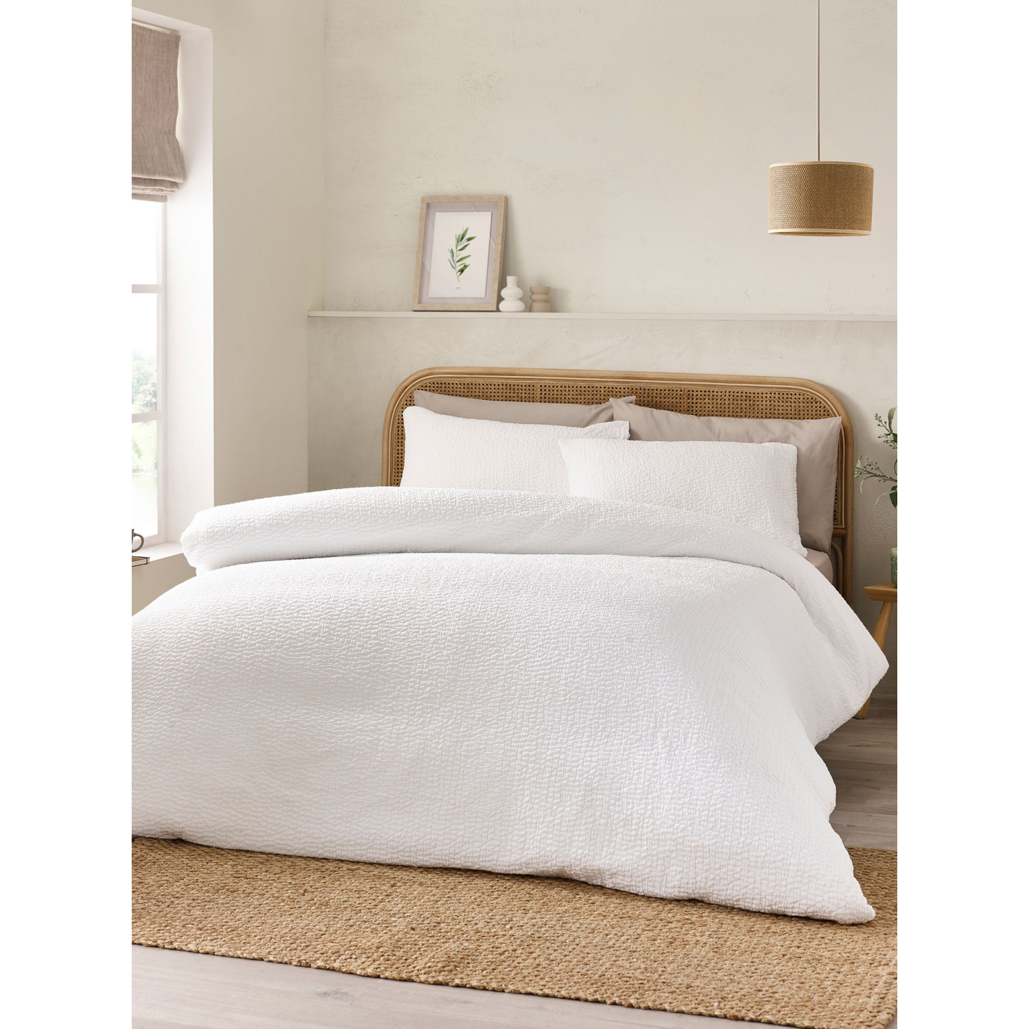 Cat White Catherine Lansfield Natural Crinkle Duvet Cover Set - Image 6