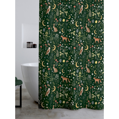 Catherine Lansfield 'Enchanted Twilight Animals' Shower Curtain in Dark Green | Size: 180 cm width x 180 cm drop