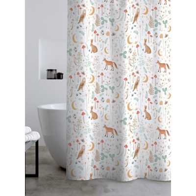 Catherine Lansfield 'Enchanted Twilight Animals' Shower Curtain in White | Size: 180 cm width x 180 cm drop