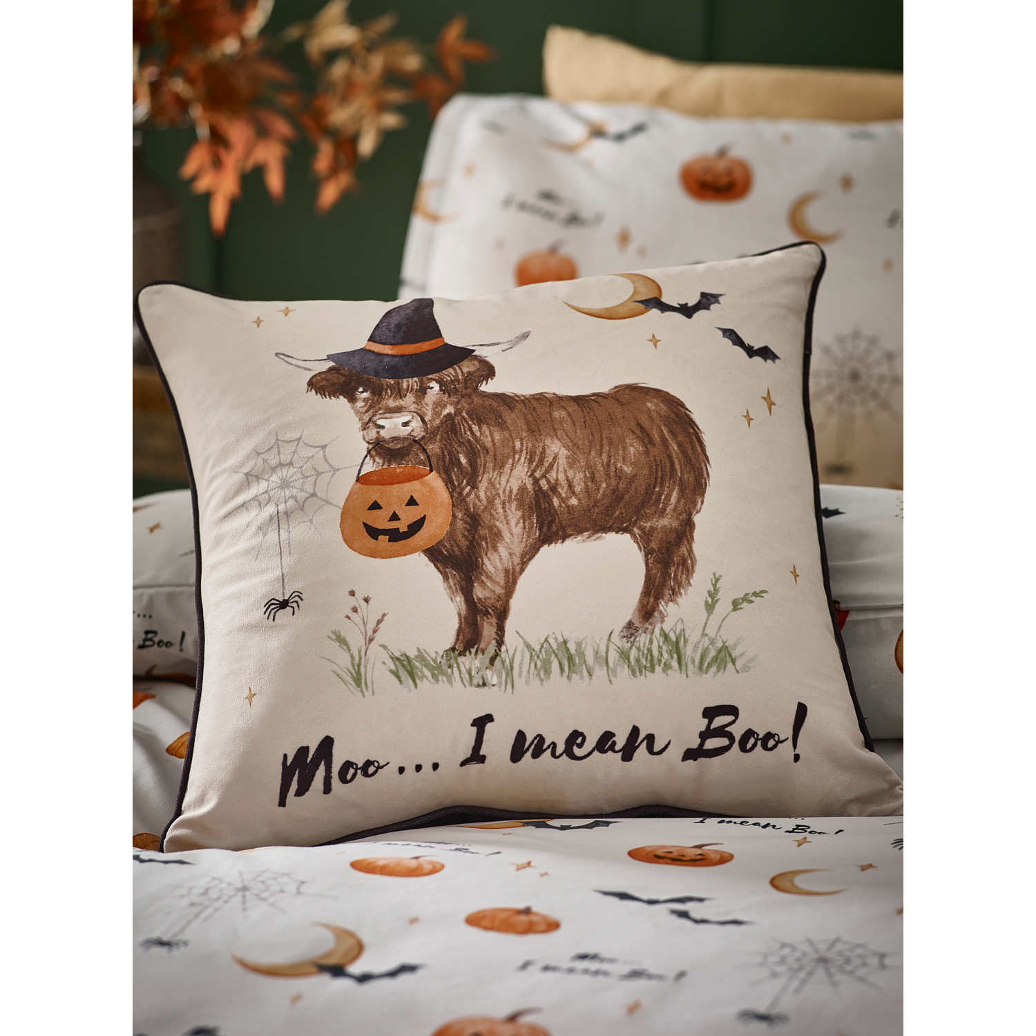 Cat Natural Catherine Lansfield Halloween Highland Cow Cushion