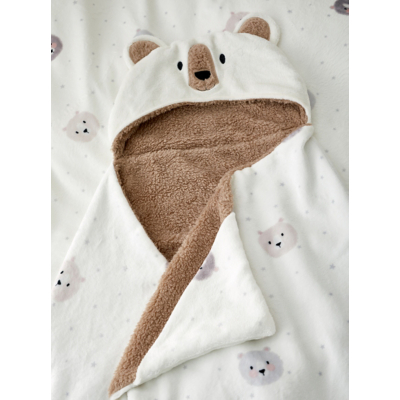 Catherine Lansfield Cosy Bear Hooded Blanket in Natural