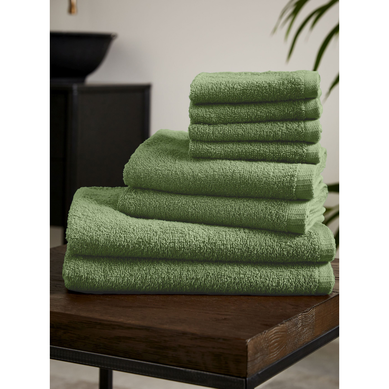 Cat Sage Green Catherine Lansfield Quick Dry 8 Piece Towel Set