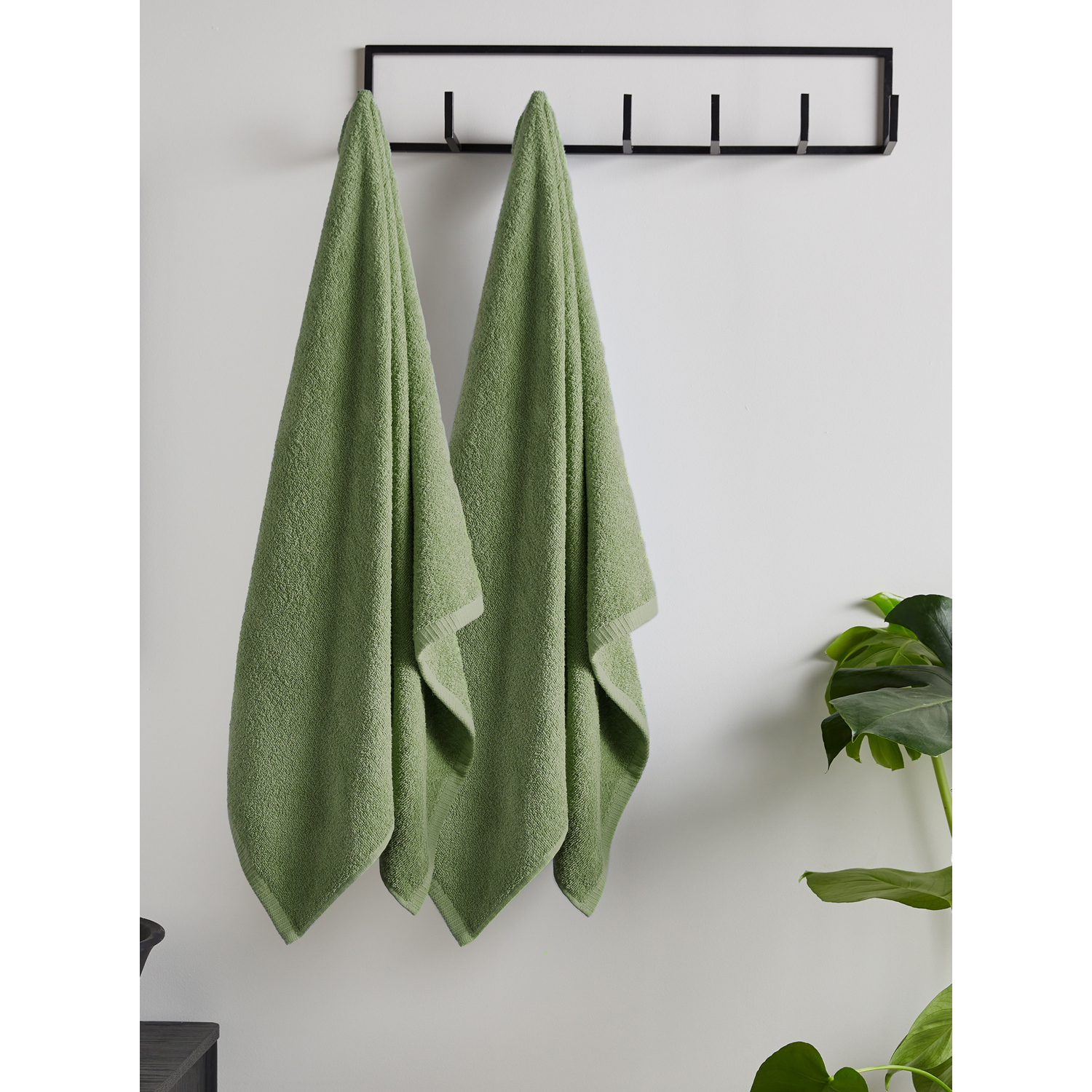 Cat Sage Green Catherine Lansfield Quick Dry Bath Sheet Pair