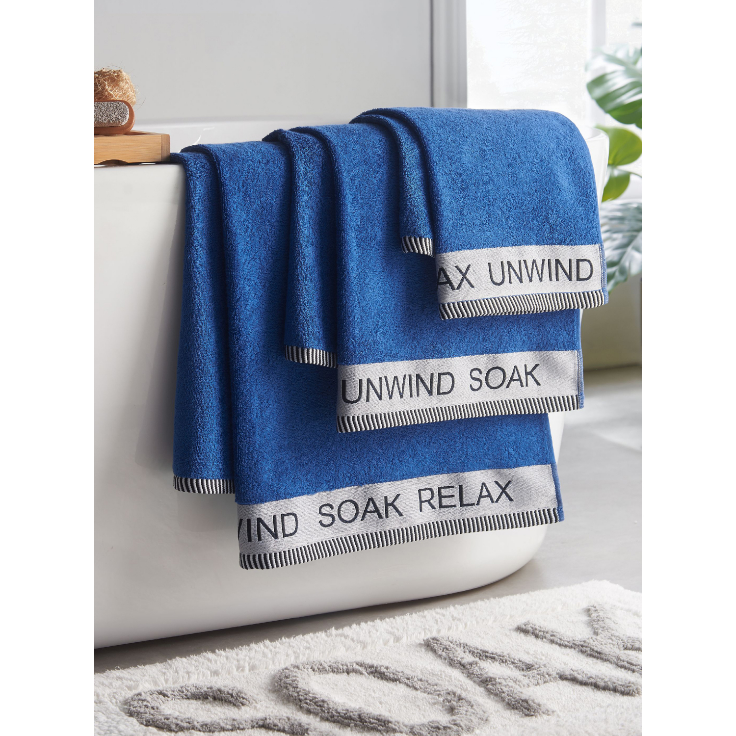 Cat Cobalt Blue Catherine Lansfield Relax & Unwind Towels - Set Of 4