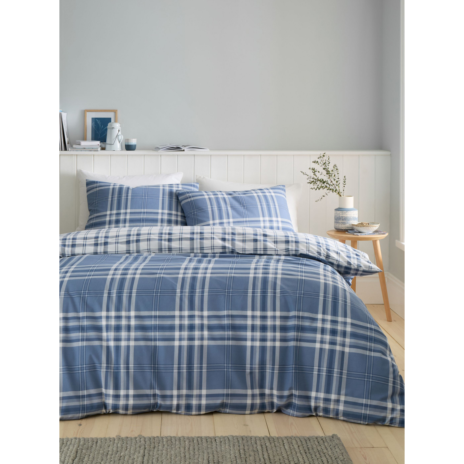Cat Blue Catherine Lansfield Kelso Check Duvet Cover Set