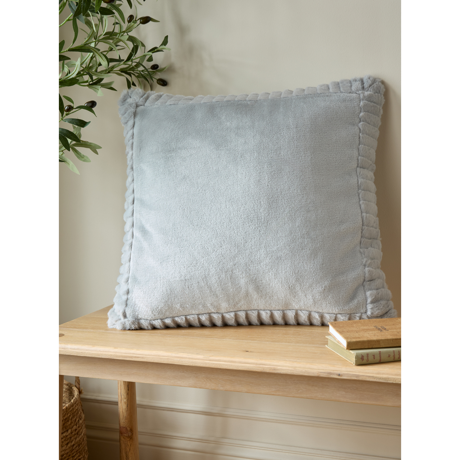Catherine Lansfield  Grey Velvet And Faux Fur Soft Touch Cushion, Sports Direct - Image 6