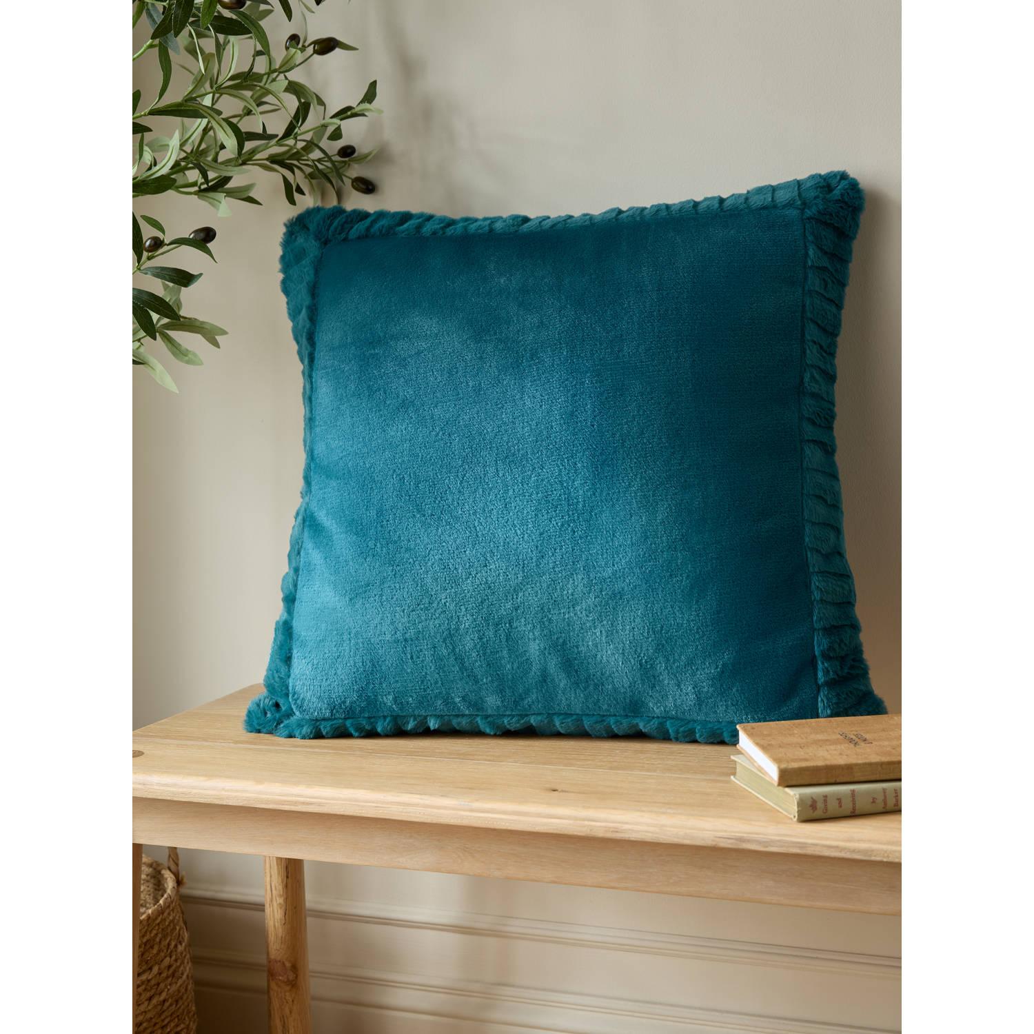 Cat Teal Catherine Lansfield Velvet And Faux Fur Cushion