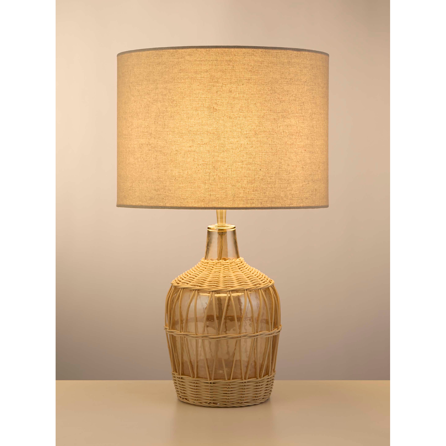 Lighting Collection Rattan and Glass Table Lamp Coastal Style - Image 6