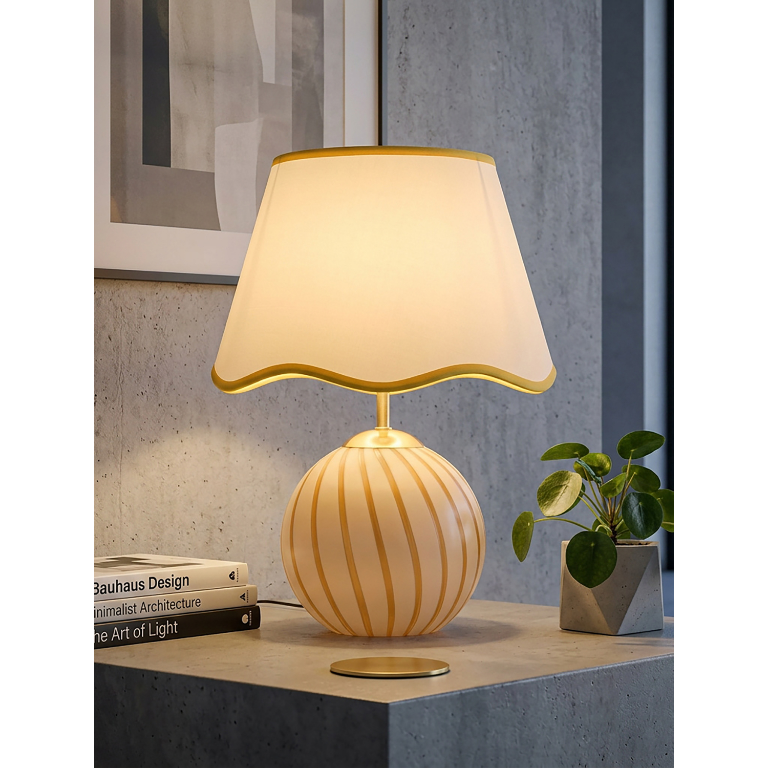 George Yellow Searchlight Swirl Glass Table Lamp With Scallop Shade