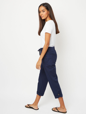 navy cotton cropped trousers