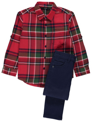 red check shirt outfit