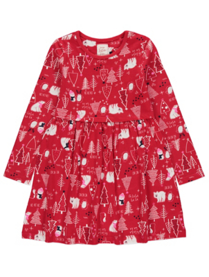 Red Printed Jersey Christmas Dress 