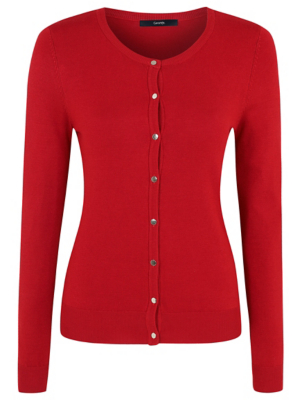 red crew neck cardigan