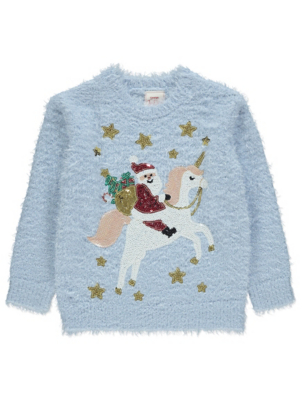 Blue Eyelash Santa Unicorn Christmas Jumper | Kids | George