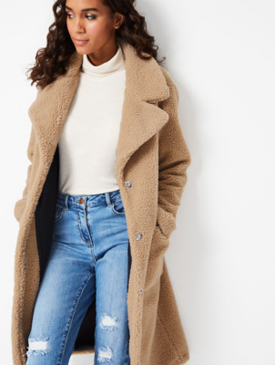 long camel teddy coat