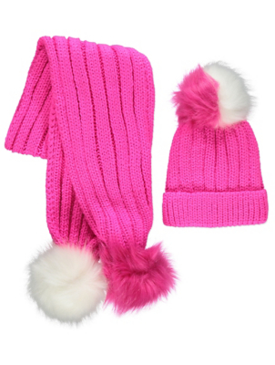 pink bobble hat and scarf