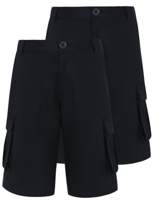 Boys Navy Cargo School Shorts 2 Pack School at ASDA