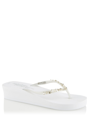 white wedge flip flops