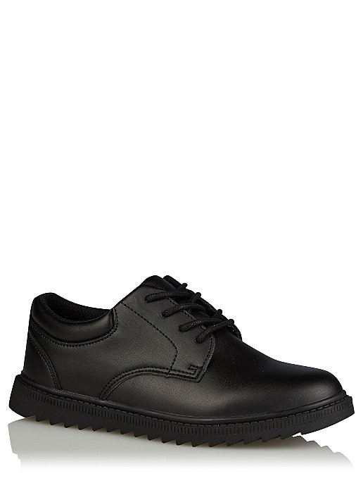 Boys Black Faux Leather Lace Up School Shoes Kids George