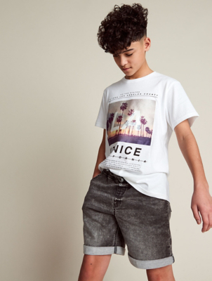 Grey Jersey Denim Shorts Kids George