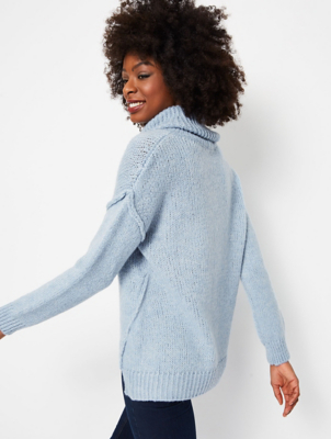 Blue Cowl Neck Knitted Longline Jumper Women George