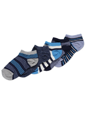 Blue Assorted Striped Trainer Liner Socks 5 Pack Kids George