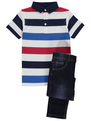 denim polo shirt outfit