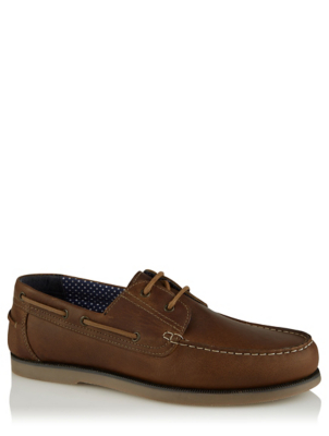 Brown Leather Lace Up Boat Shoes | Men 