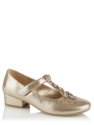 Gold Embellished Mid Heel Shoes | Kids 