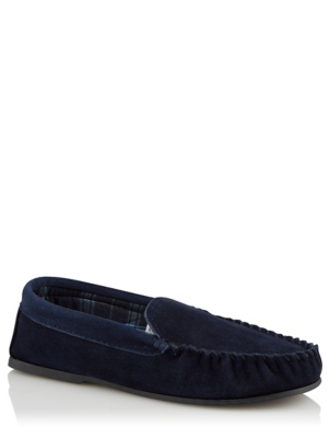 Navy Suede Moccasin Slippers | Men 