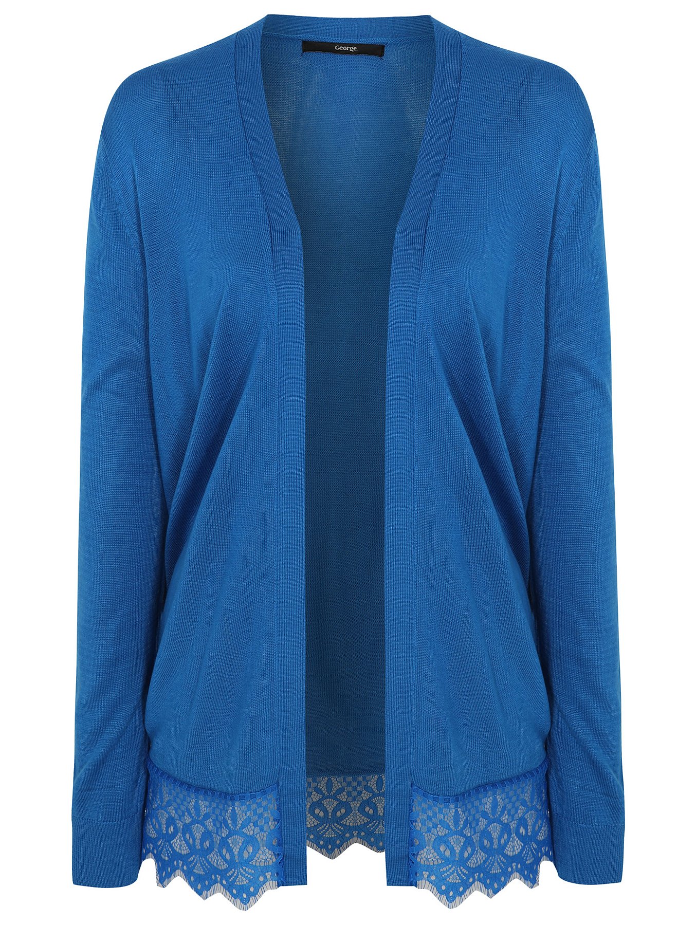 Blue Lace Hem Open Front Cardigan Blue Lace Hem Open Front Cardigan
