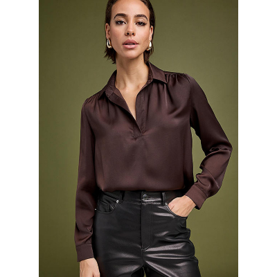 George 365 by Freemans Brown Long Sleeve Collared Blouse - Chocolate Brown