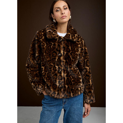 George 365 by Freemans Leopard Print Faux Fur Jacket - Brown