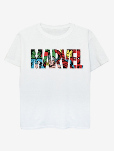 NW2 Marvel Logo Character Infill Kids White T-Shirt