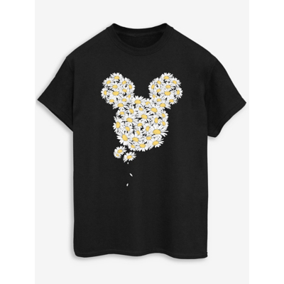 Disney Women's Mickey Mouse Chamomile Head Cotton Boyfriend T-Shirt in Black | Size: Large
