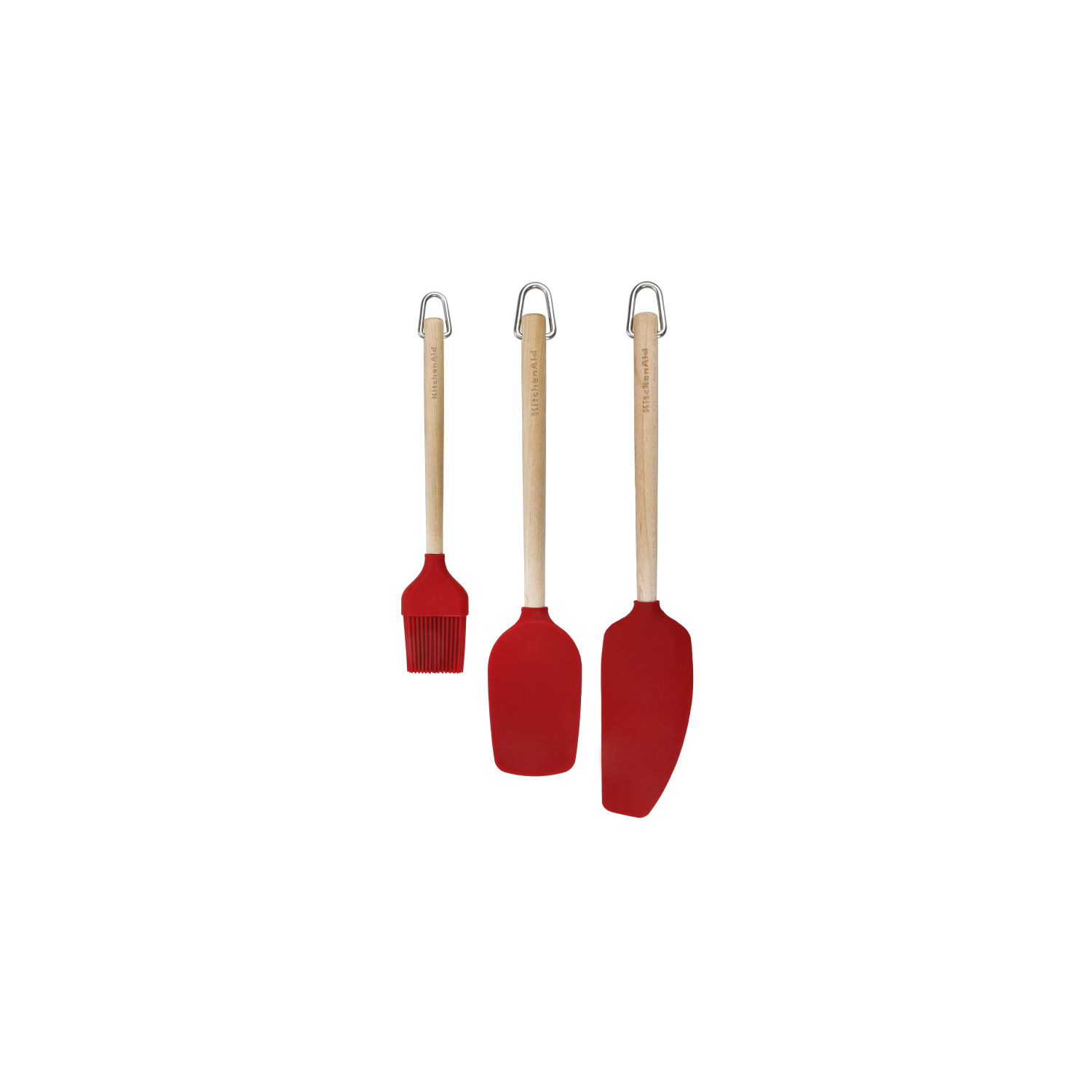 KitchenAid 3pc Baking Utensil Set, Birchwood with Pastry Brush, Spoon Spatula & Mixer Spatula in Red - Image 4