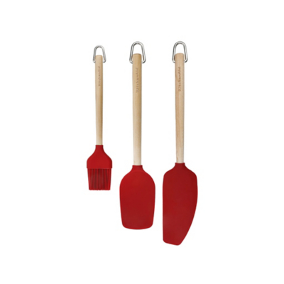 KitchenAid 3pc Baking Utensil Set, Birchwood with Pastry Brush, Spoon Spatula & Mixer Spatula in Red