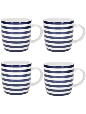 KitchenCraft Barrel Mug Set, Nautical Stripe Design, Set of 4 Home