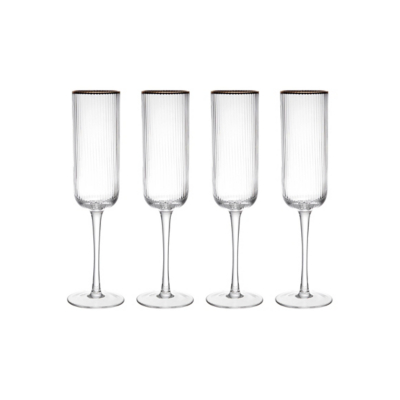 George Unisex Natural Mikasa Sorrento Ridged Crystal Champagne Flute Glasses - Set Of Size 4