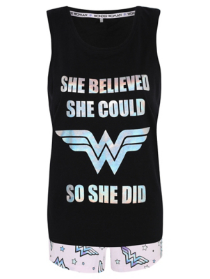 dc comics wonder woman slogan shorts pyjamas - fortnite pajamas asda