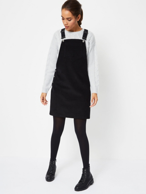 ladies black cord pinafore dress