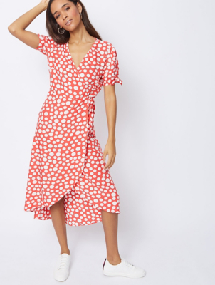 Red Spot Print Midi Wrap Dress | Women 