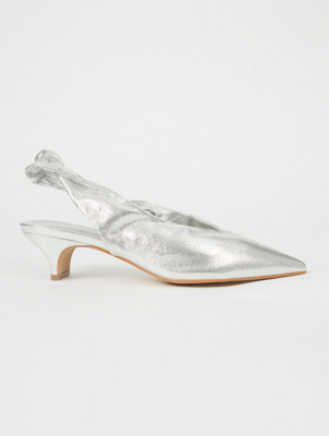 silver kitten heel slingback shoes