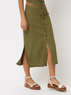 khaki button down skirt