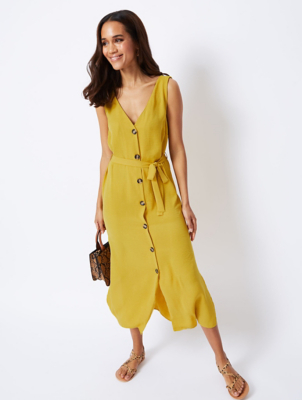 yellow dress with buttons down the front