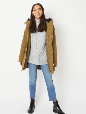 women's olive parka with fur hood